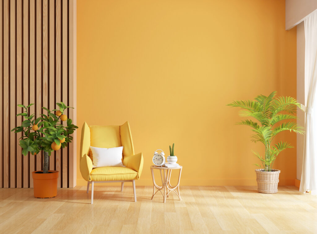 yellow armchair in living room with copy space for mock up, 3d r